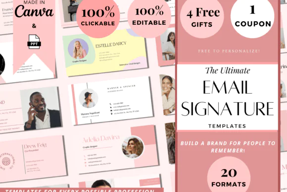 20 Professional Email Signature Templates Bundle for Canva & PowerPoint | Custom Photo Logo Email Signature Design | Clickable Gmail Outlook Hotmail Signatures | Modern Business Branding Kit