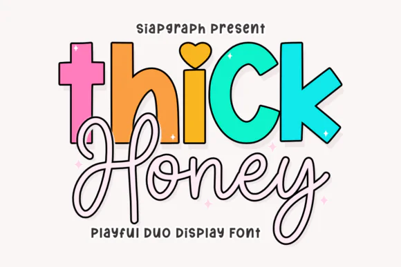 Thick Honey Duo Font – Playful Chunky Display & Fluid Script Typeface for Kids Branding, Bakery Logos, Nursery Wall Art, Stickers, Merchandise, Social Media Graphics & Cute Creative Designs