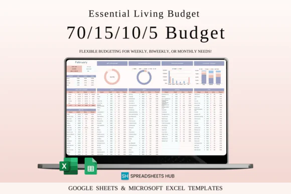 70/15/10/5 Budget Spreadsheet Template for Excel & Google Sheets, Essential Living Budget Planner, Needs Wants Savings Debt Tracker, Monthly Money Organizer, Personal and Family Finance Template