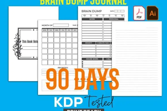 Brain Dump Journal Logbook Planner | 90-Day Printable Mental Clarity Planner | 110-Page 6x9 KDP Interior with Blank Calendar, Monthly Brain Dump Sheets & Notes Pages