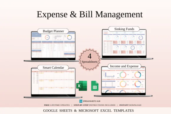 Expense & Bill Management Bundle – Excel & Google Sheets Budget Organizer Kit, Monthly Budget Planner, Income & Expense Log, Sinking Fund Tracker, Bill Payment Calendar & Personal Finance Templates