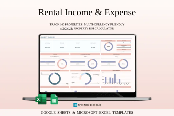 Rental Property Management Google Sheets & Excel Spreadsheet – Rental Income Expense Tracker, Airbnb Booking Dashboard, Multi-Property Manager, ROI Calculator, Tax Report, 5-Year Forecast & Property F