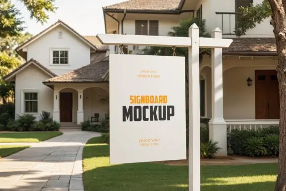 Real Estate Signboard Mockup PSD for Realtors, Property Agencies & Branding Designers | Editable US Letter Yard Sign Mockup, House Sale Signboard, Propertyboard Mockup PSD for Realtors, Property Agenc