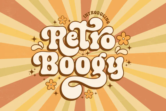 Retro Boogy Font | Groovy Vintage Serif Typeface with Swashes for Posters, Packaging, Film Titles, Logos, Branding & Disco Retro Designs
