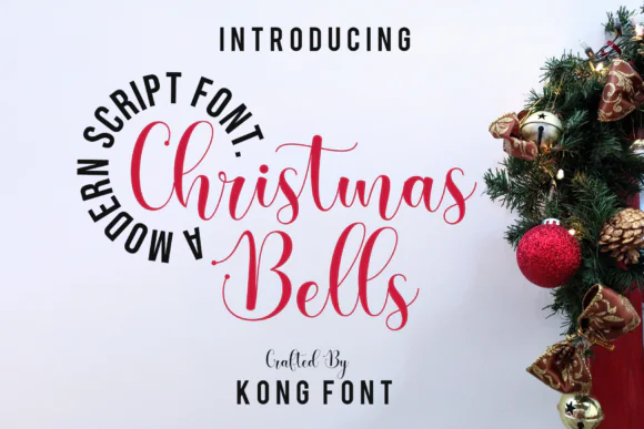Christmas Bells Font | Modern Playful Handwritten Script Font for Holiday Crafts, Photoshop, Silhouette, Cards, T-Shirts & Festive Designs
