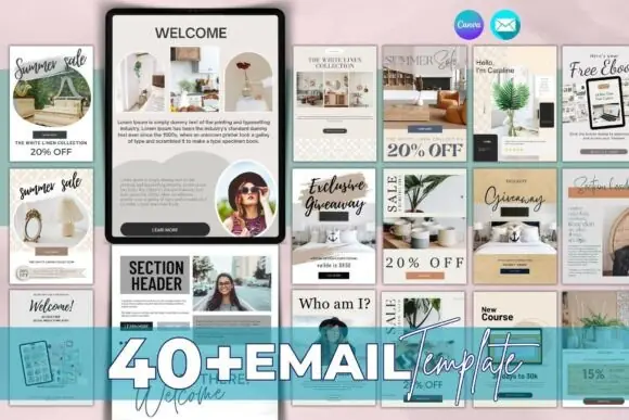 Editable Email Marketing Canva Template Bundle | 47 Newsletter & Email Design Sections | Fully Customizable Email Newsletter Templates for Coaches, Bloggers, Entrepreneurs, Online Shops & Digital Prod