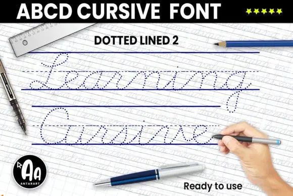 Abcd Cursive Dotted Lined2 Font | Ruled Dotted Handwriting Practice Font for Cursive Worksheets, Tracing Pages, Kids Learning & Teacher Resources
