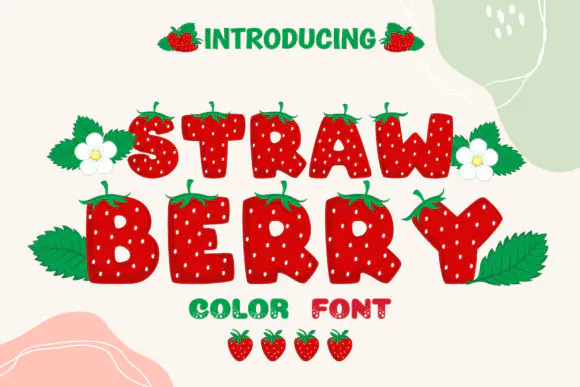 Strawberry Color Font | Cute Fruit Display Typeface for Invitations, Stationery Art, Greeting Cards, Social Media Posts, Stickers, Kids Designs & Sweet Creative Projects