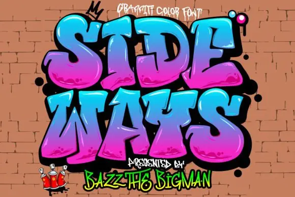 Sideways Graffiti Color Font | Urban Street Art Display Typeface for T-Shirts, Sportswear, Logos, Advertisements, Clothing, Posters & Bold Creative Designs