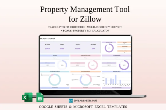 Property Management Tool for Zillow – Rainbow Theme Rental Property Spreadsheet for Excel & Google Sheets, Income Expense Tracker, Booking Dashboard, ROI Calculator, Tax Report, 5-Year Forecast & Mult
