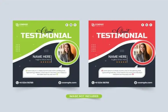 Website Rating Section Testimonial Vector Template – Editable Customer Feedback, Client Review, Red & Green Website Testimonial Design with Abstract Shapes