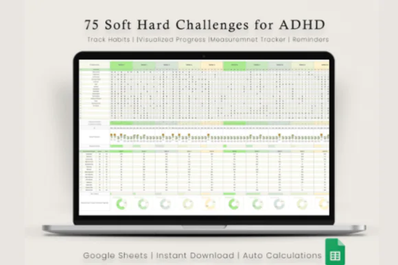 75 Soft Hard Challenge Tracker for Google Sheets – Fitness Challenge Spreadsheet, Weight Loss Journal, Body Measurement Tracker, Goal Planner, Daily Progress Tracker, Streak Calculator & Wellness Prog