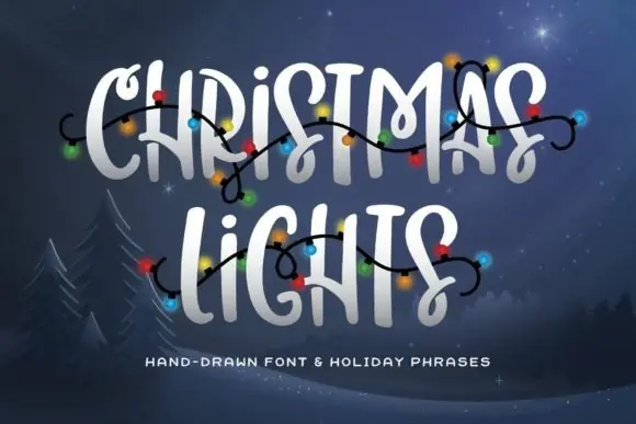 Christmas Lights Font | Bold All-Caps Holiday Font with String Light Words for Festive Designs, Cards, Posters, T-Shirts & Crafts