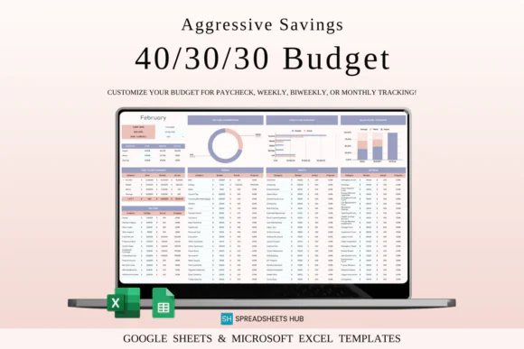 40/30/30 Budget Spreadsheet Template – Aggressive Savings Finance Planner for Google Sheets & Excel, Wealth Building Budget Tracker, Essentials Lifestyle Savings Planner & Personal Money Management Sp
