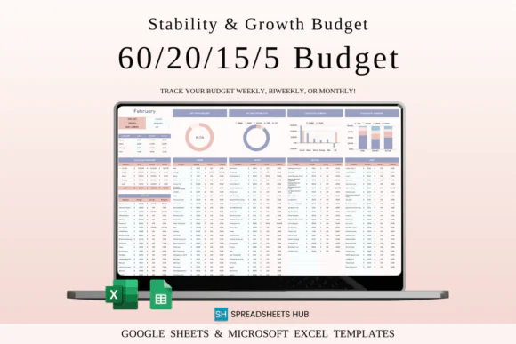 60/20/15/5 Budget Spreadsheet Template, Stability & Growth Budget Planner, Google Sheets & Excel Money Management Tracker, Essentials Lifestyle Savings and Debt Repayment Worksheet
