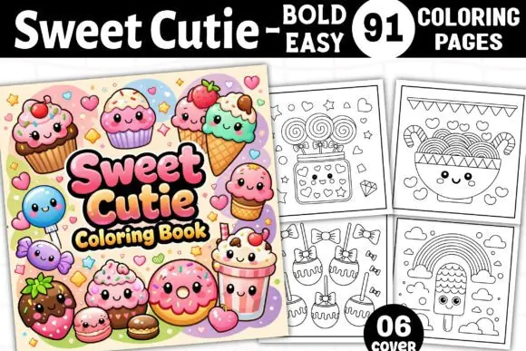 Sweet Cutie Bold and Easy Coloring Pages – 91 Cute Printable Coloring Pages for Kids & Adults | Kawaii Coloring Book Bundle with PDF PNG JPG SVG EPS Files