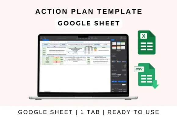 Action Plan Template – Editable Goal Planning & Task Tracker Spreadsheet for Google Sheets, Excel & Apple Numbers, Project Action Planner, Deadline Tracker, Priority Manager & Progress Organizer