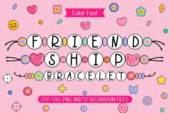 Friendship Bracelet Font | Playful Bead Letter Typeface with Doodle Cliparts for Craft T-Shirts, Scrapbooking, Cards, Bag Designs, DIY Projects & Best Friend Gifts