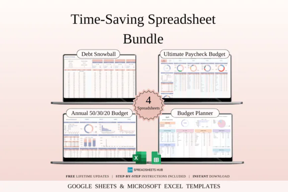 Time-Saving Spreadsheet Bundle for Excel & Google Sheets, Personal Finance Budget Templates, Annual 50/30/20 Budget Planner, Debt Snowball Tracker, Rainbow Budget Planner, Ultimate Paycheck Budget Spr