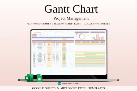 Gantt Chart Project Management Template – Excel & Google Sheets Project Planner, Visual Timeline Spreadsheet, Task Progress Tracker, Deadline Planner, Team Workload Dashboard & Project Schedule Organi