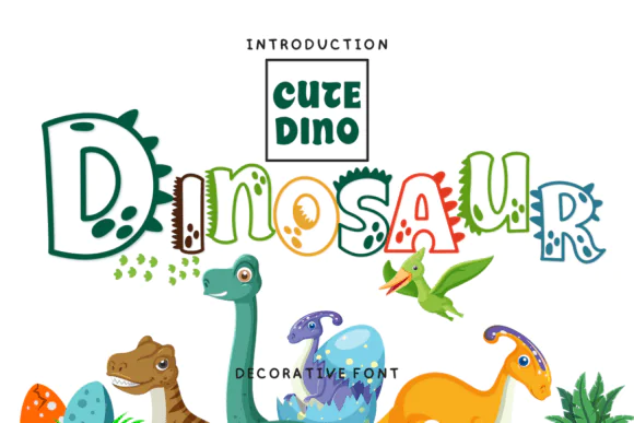 Dinosaur Font | Playful Decorative Typeface for Kids Designs, Greeting Cards, Mugs, T-Shirts, Banners, Stationery, Social Media Posts & Fun Creative Projects