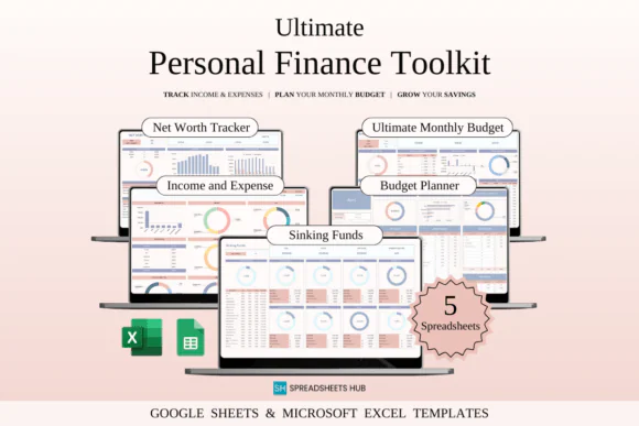 Ultimate Personal Finance Toolkit – Excel & Google Sheets Spreadsheet Bundle, Monthly Budget Planner, Net Worth Tracker, Sinking Funds Tracker, Income Expense Tracker & Complete Money Management Templ