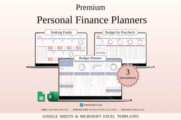 Premium Personal Finance Planners Spreadsheet Bundle – Excel & Google Sheets Money Management Toolkit, Sinking Funds Tracker, Monthly Budget Planner, Paycheck Budget Spreadsheet & Savings Goal Organiz