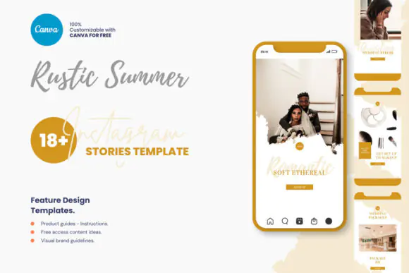 18 Wedding Instagram Story Templates for Canva – Rustic Summer Wedding Photography Social Media Kit, Editable Bridal Business Story Designs, Photographer Marketing Templates, Wedding Planner Canva Bun