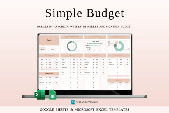 Personal Finance Tracker Spreadsheet for Excel & Google Sheets – Elegant Budget Planner, Monthly Weekly Biweekly Expense Tracker, Income Savings Organizer, Bill Debt Tracker & Goal Planner