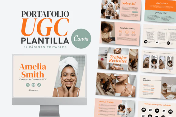 UGC Portfolio Canva Template in Spanish | 12-Page User Generated Content Portfolio | Content Creator Media Kit | Influencer Portfolio Website | Editable Canva Template | Digital Download