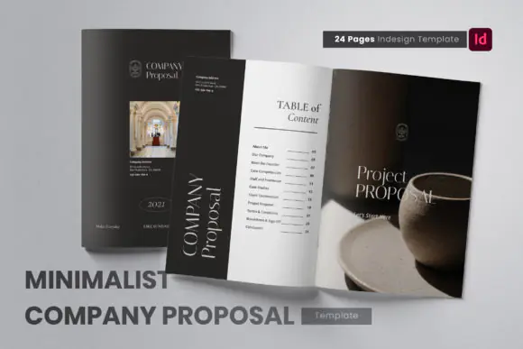Minimalist Monochromatic Company Proposal Template for Business, Startup & Corporate Use | Editable InDesign, Word & PDF Business Proposal, Project Proposal, Portfolio and Business Brochure Template