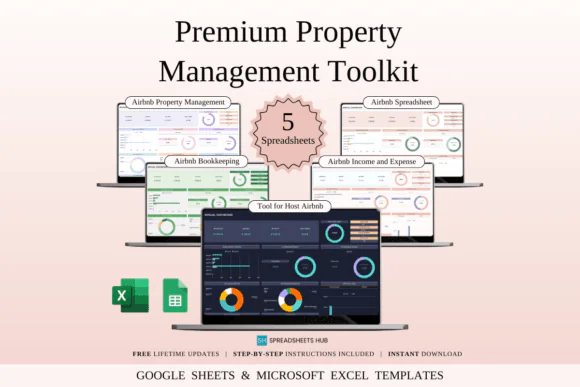 Premium Property Management Tools Bundle – Airbnb & Vacation Rental Spreadsheet Templates for Excel and Google Sheets, Rental Income Tracker, Booking Dashboard, Expense Log, Host Organizer & Property