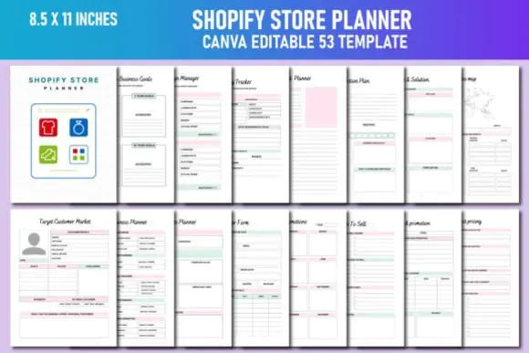 Shopify Store Planner Canva KDP Interior, Editable Ecommerce Business Planner, Product Research Planner, Shopify Launch Checklist, Marketing Plan, SEO Keyword Tracker, Sales Tracker, Inventory Planner