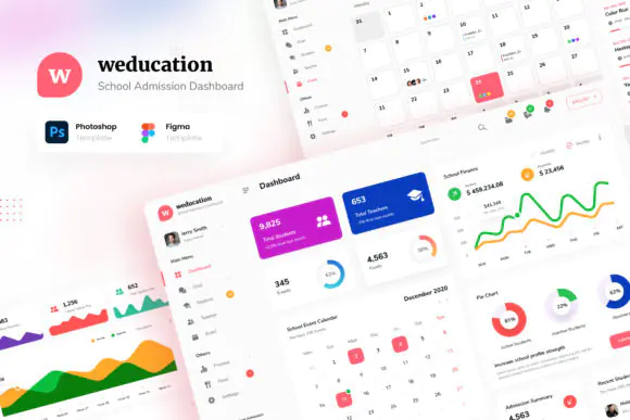 Weducation – School Admission & Education Management Admin Dashboard UI Kit | 12 Premium Figma & PSD Screens | Light & Dark Mode School Management System Template