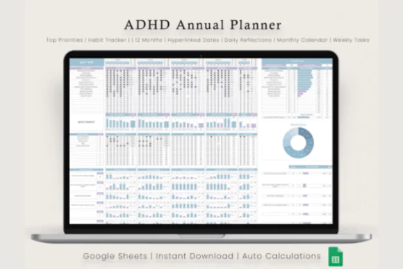 ADHD Life Planner for Google Sheets – Editable ADHD Daily Planner, Time Blocking Schedule, Habit Tracker, Goal Planner, Streak Calculator, Focus Routine Organizer & Productivity Spreadsheet