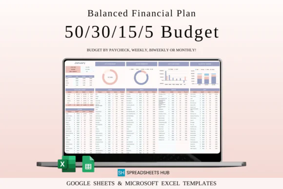 50/30/15/5 Monthly Budget Planner Spreadsheet – Excel & Google Sheets Budget Template, Essentials Lifestyle Savings Debt Tracker, Personal Finance Planner, Income Expense Organizer & Money Management