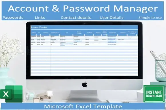 Simple Account & Password Tracker Excel Template – Editable Login Details Organizer, Account Information Spreadsheet, Password List Tracker, Category-Based Record Keeper & Searchable Account Manager