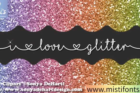 I Love Glitter Font | Sparkly Whimsical Craft Font for Cricut Projects, Invitations, T-Shirts, Scrapbooking, Printable Cards & Shadow Boxes