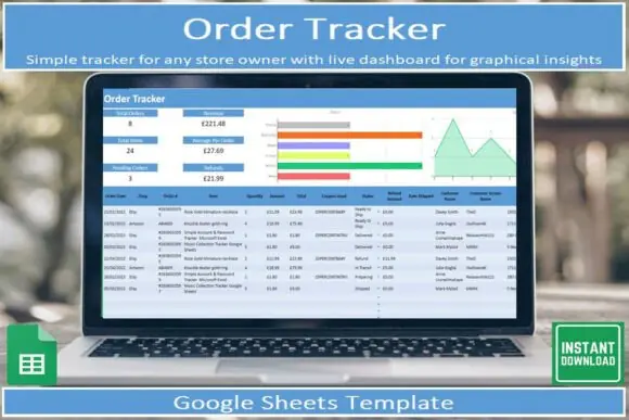 Order Tracker Tool for Google Sheets – Small Business Order Log, Monthly Sales Tracker, Shipping Status Spreadsheet, Customer Order Management Template, Online Store Order Organizer