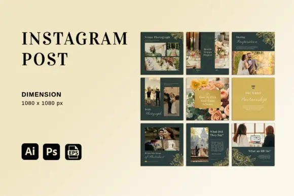 Wedding Photograph Instagram Post Templates | 9 Elegant Editable Wedding Photography Social Media Designs in PSD, AI & EPS Format for Photographers, Studios & Event Promotions