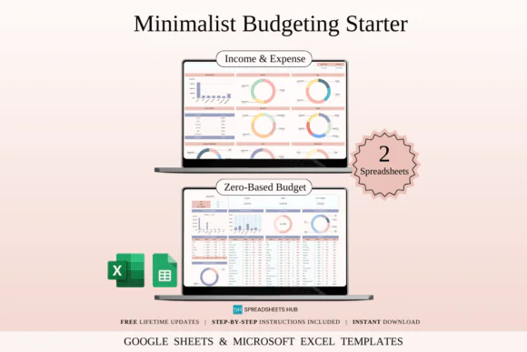 Minimalist Budgeting Starter Spreadsheet Bundle – Excel & Google Sheets Budget Starter Pack, Zero-Based Budget Planner, Income Expense Tracker, Simple Personal Finance Template & Beginner Money Manage