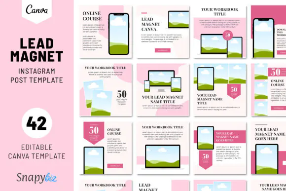 Lead Magnet Instagram Post Templates | 42 Editable Canva Templates for Coaches, Creators, Influencers, Online Businesses & Social Media Marketing | 1080x1080 Instagram Promo Designs