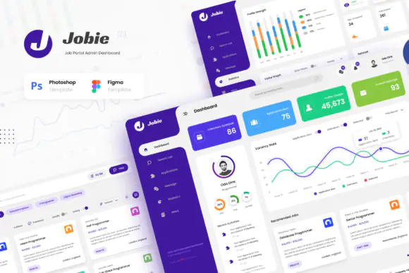 Jobie Admin Portal Dashboard UI Kit – Modern Job Recruitment Management Dashboard, Hiring Platform Admin Panel, HR Analytics Portal, Figma & PSD UI Design Template
