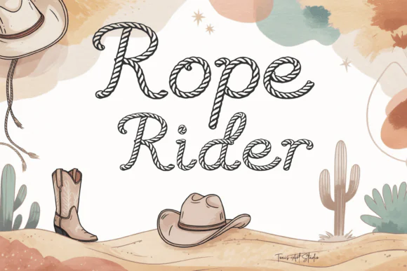Rope Rider Western Rope Font | Handcrafted Cowboy Lasso Typeface for Ranch Signs, T-Shirts, Cricut Crafts, Rustic Decor, Logos & Rodeo Designs