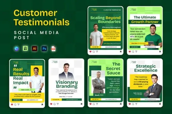 Customer Testimonial Instagram Feed Templates – Editable Canva Social Media Review Post Designs for Business, Agency, Marketing, Brand Trust & Client Feedback Promotion