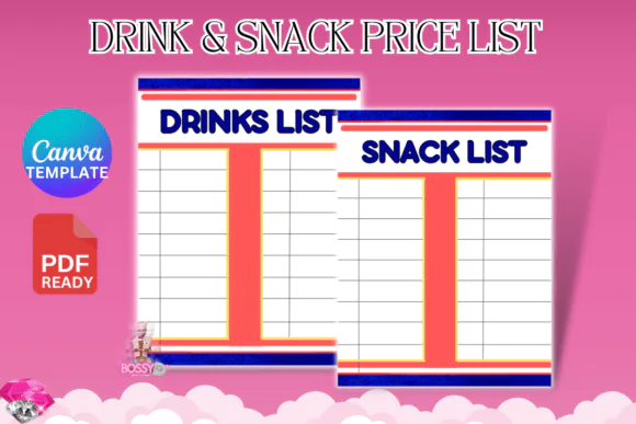 Snack and Drink Price List Canva Template, Editable Classroom Snack Shop Menu, Printable School Price List, Student Snack and Beverage Purchase Tracker