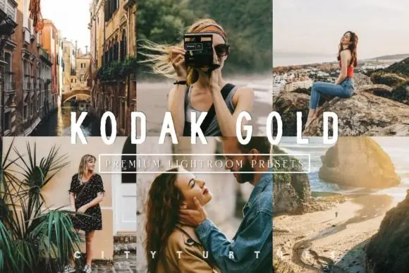Kodak Gold Film Lightroom Presets Bundle for Mobile & Desktop | Vintage Travel Film Filters | Retro Kodak Camera Aesthetic Presets for Instagram, Portrait & Lifestyle Photography