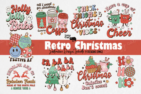 Retro Christmas Sublimation Bundle, Vintage Christmas PNG Bundle, Retro Holiday Sublimation Designs, Christmas T-Shirt PNG Pack, Festive Mug & Tumbler Designs, Distressed Christmas Clipart Bundle