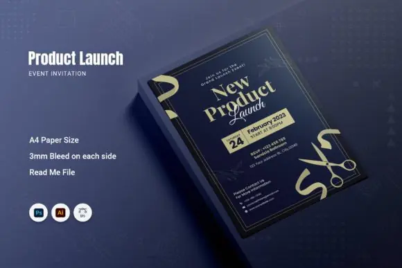 New Product Launch Event Invitation Template – Modern A4 Product Release Party Flyer, Print-Ready Corporate Launch Invitation, Editable AI EPS PSD Event Card Design