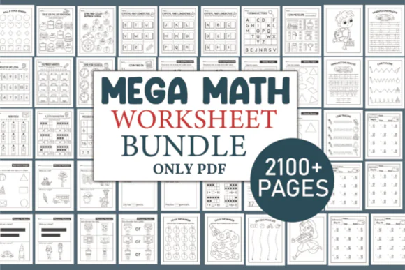 Ultimate Math Worksheets Bundle for Kids | Addition, Subtraction, Multiplication & Division Activities | Number Tracing, Counting, Shapes, Time & Logic Learning Printables | Homeschool & Classroom Res